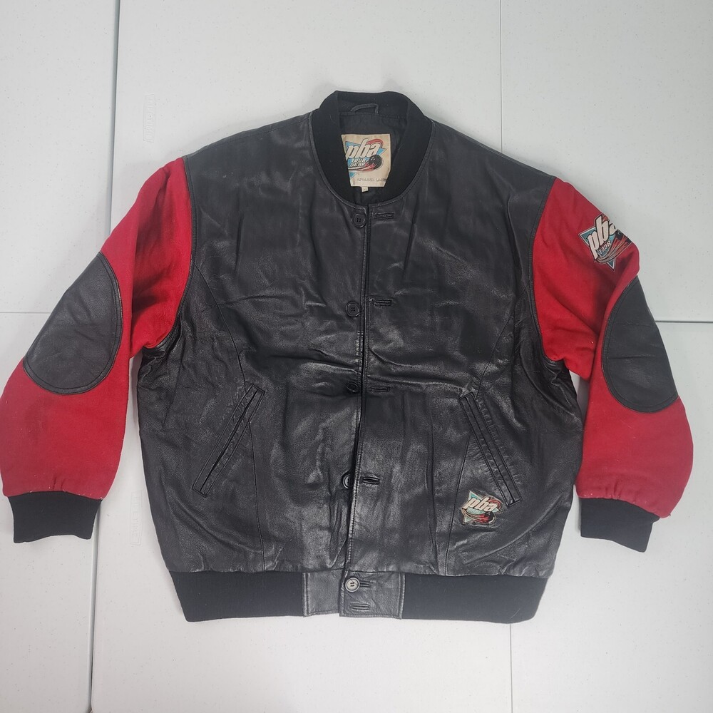 PBA Tour Gear Leather/Wool Varsity Embossed Bomber Jacket Men L Bowling Rare HTF